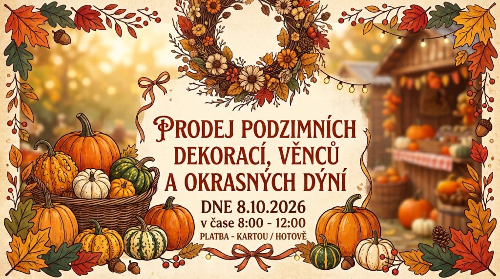 Prodej podzimních dekorací, věnců a okrasných dýní
